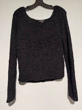 Trouve Black Open-Knit Long Sleeve Sweater size S